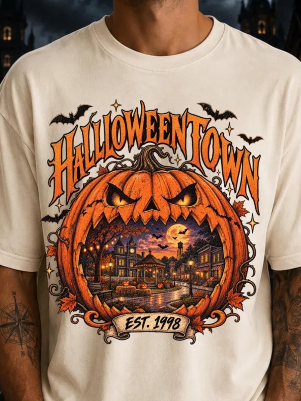HalloweenTown Graphic T‑Shirt, Orange Pumpkin Design, Trick or Treat Shirt